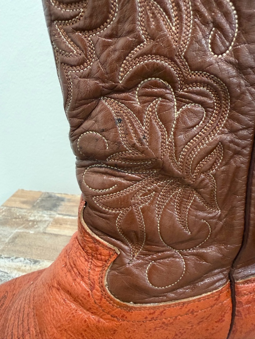VNTG JUSTIN 9117 Mens Cowboy Boots 11.5D Brown Textured Leather USA Western Cap - Picture 13 of 15